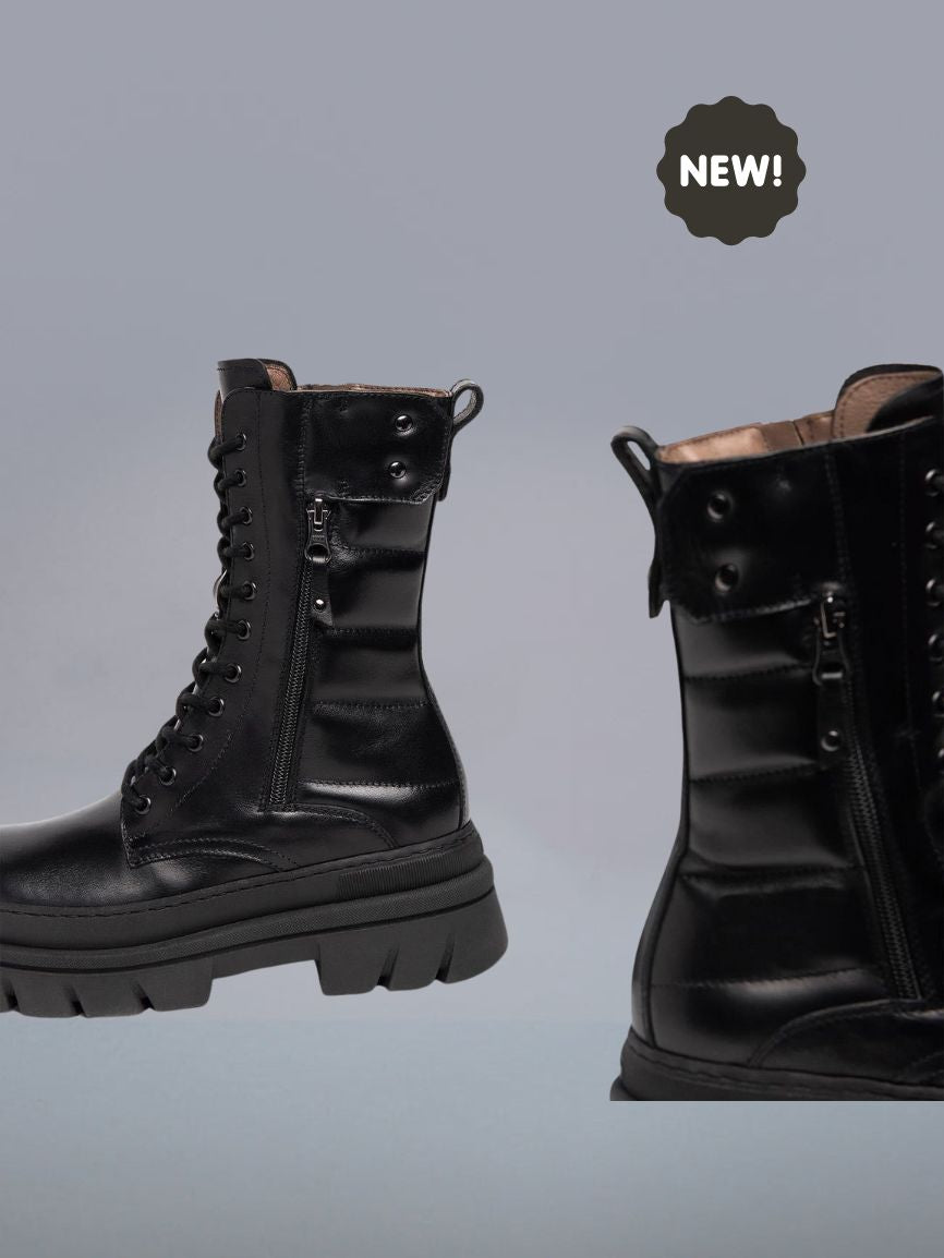 NeroGiardini, made in Italy 🇮🇹.  Military style lace long combat mid ankle Boots,full grain oiled leather upper for superb,fit and zipper opening for wear comfort.
