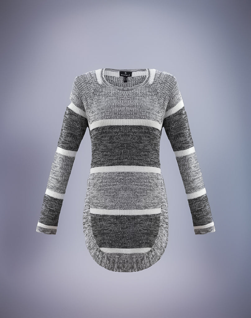 Marble Ice Blue Tunic sweater relaxed fit with Boat Neck - Style :6393