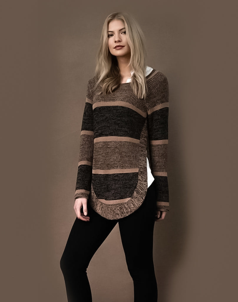 Marble Ice Blue Tunic sweater relaxed fit with Boat Neck - Style :6393