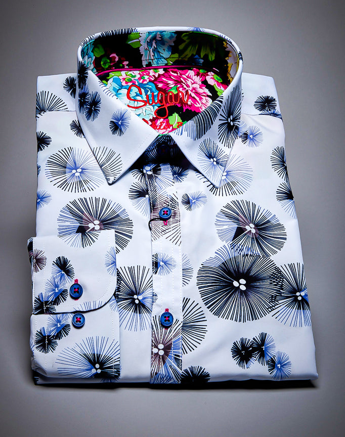 Sugar Abstract Pattern Button Down Long Sleeve Shirt. (Styel Name: Dandy )