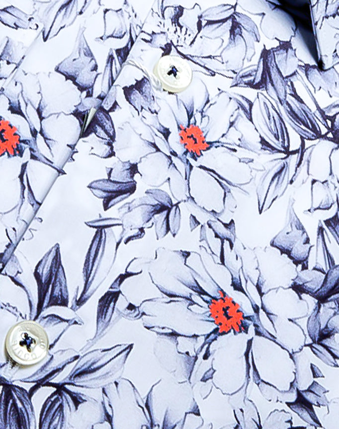 Ricardo Ricco White Floral Pattern  Slim Fit Shirt. (Art: Cmf-Bsk   00020).