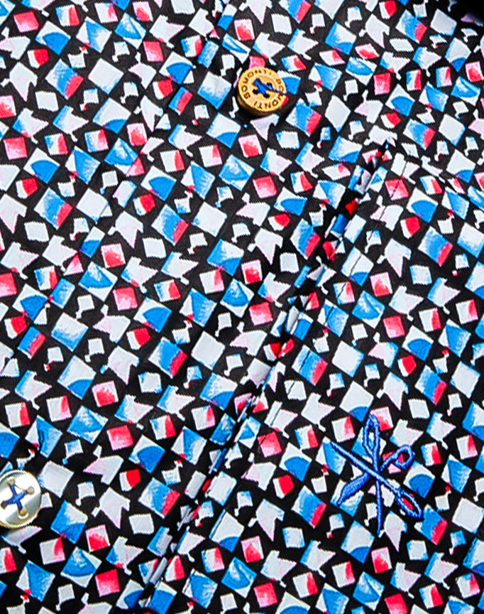 Bomonti Multi Color Abstract Button Down Long Sleeve Slim Fit Shirt.